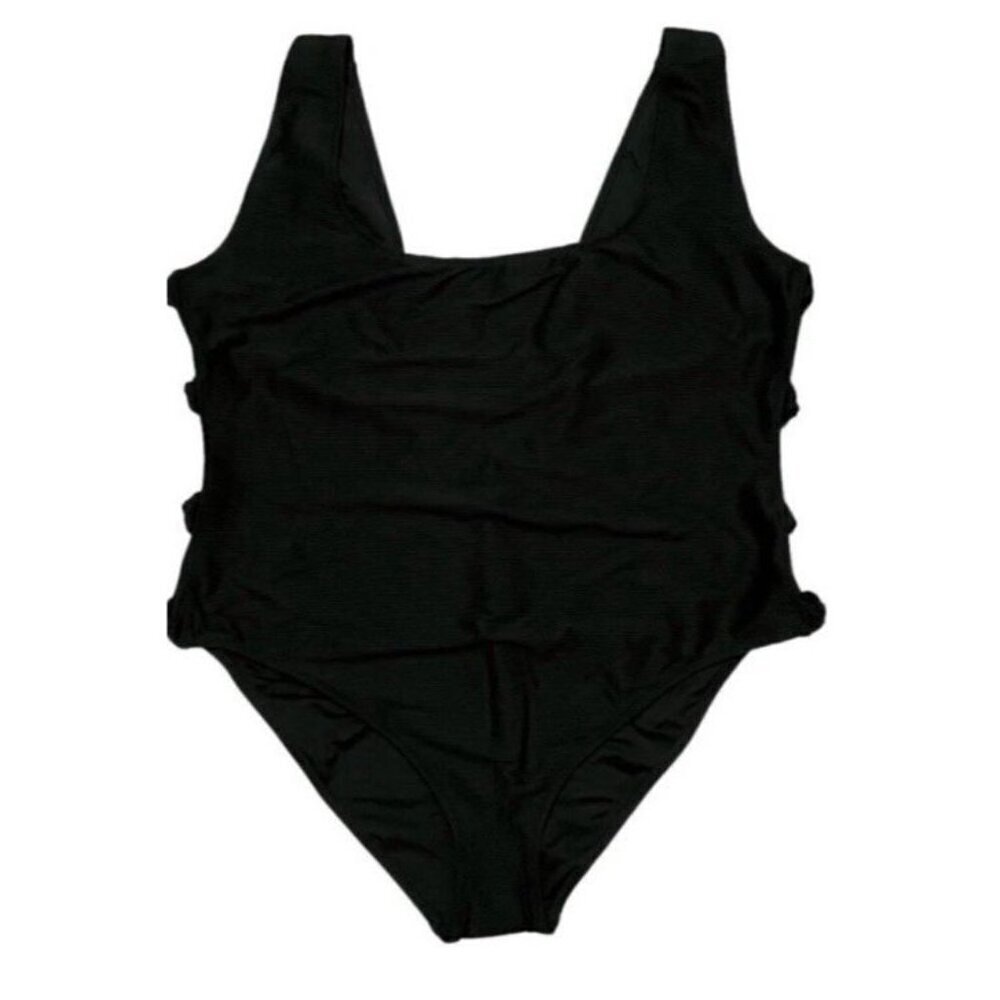 NWT J.Crew Ribbed Side Bow One Piece Swimsuit Black Size 24 Cruise Cutout